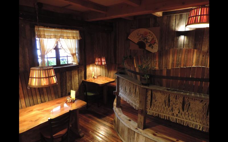 Wooden booths and macrame
